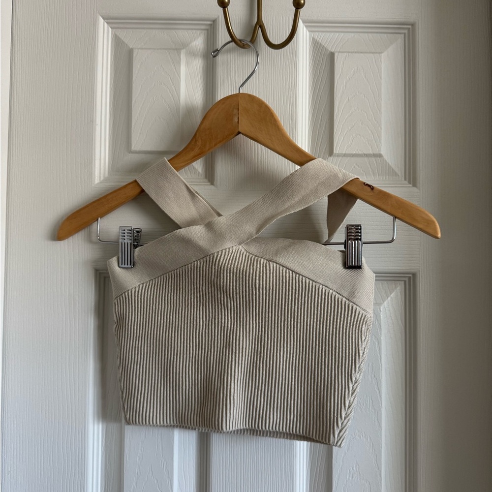 Aritzia Babaton sculpt knit cross cross top